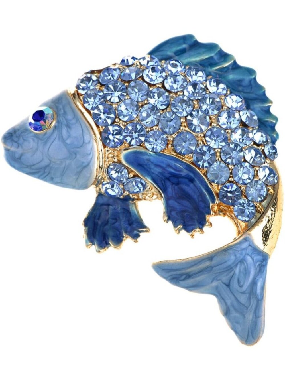 Elegant Koi Fish Brooch - Golden Tone Enamel & Crystal Rhinestone Ocean Pin